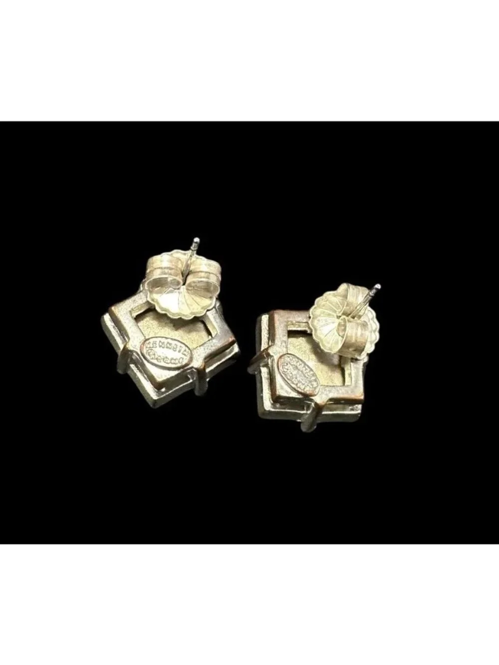 Vintage Kenneth Lane Earrings Square Cut Pink Stone Stud Silver Tone - Picture 4 of 6